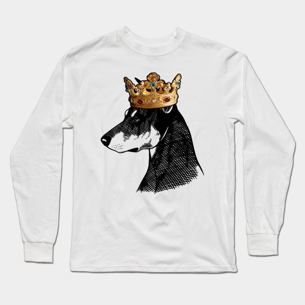 German Pinscher Dog King Queen Wearing Crown Long Sleeve T-Shirt by millersye